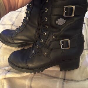 Harley-Davidson Women's Black Moto Boots with Silver Buckles